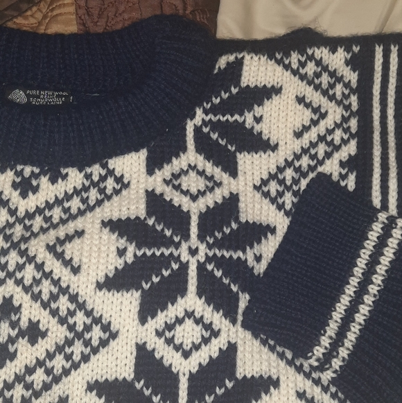 DALE OF NORWAY Wool Sweater Nordic Fair Isle Vintage Knit Navy Blue Cream L 44 - Picture 5 of 9
